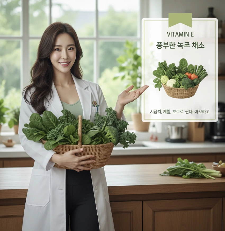 비타민 E 풍부한 음식을 설명중인 영양사