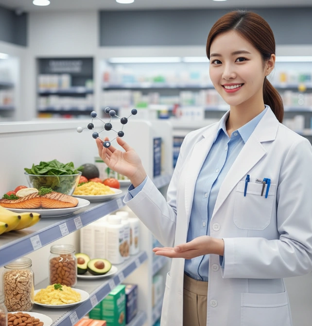 비타민 b 많은 음식 설명 중인 약사