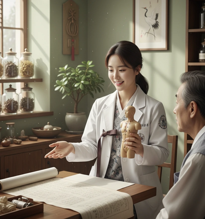 태양인 특징을 설명 중인 한의사